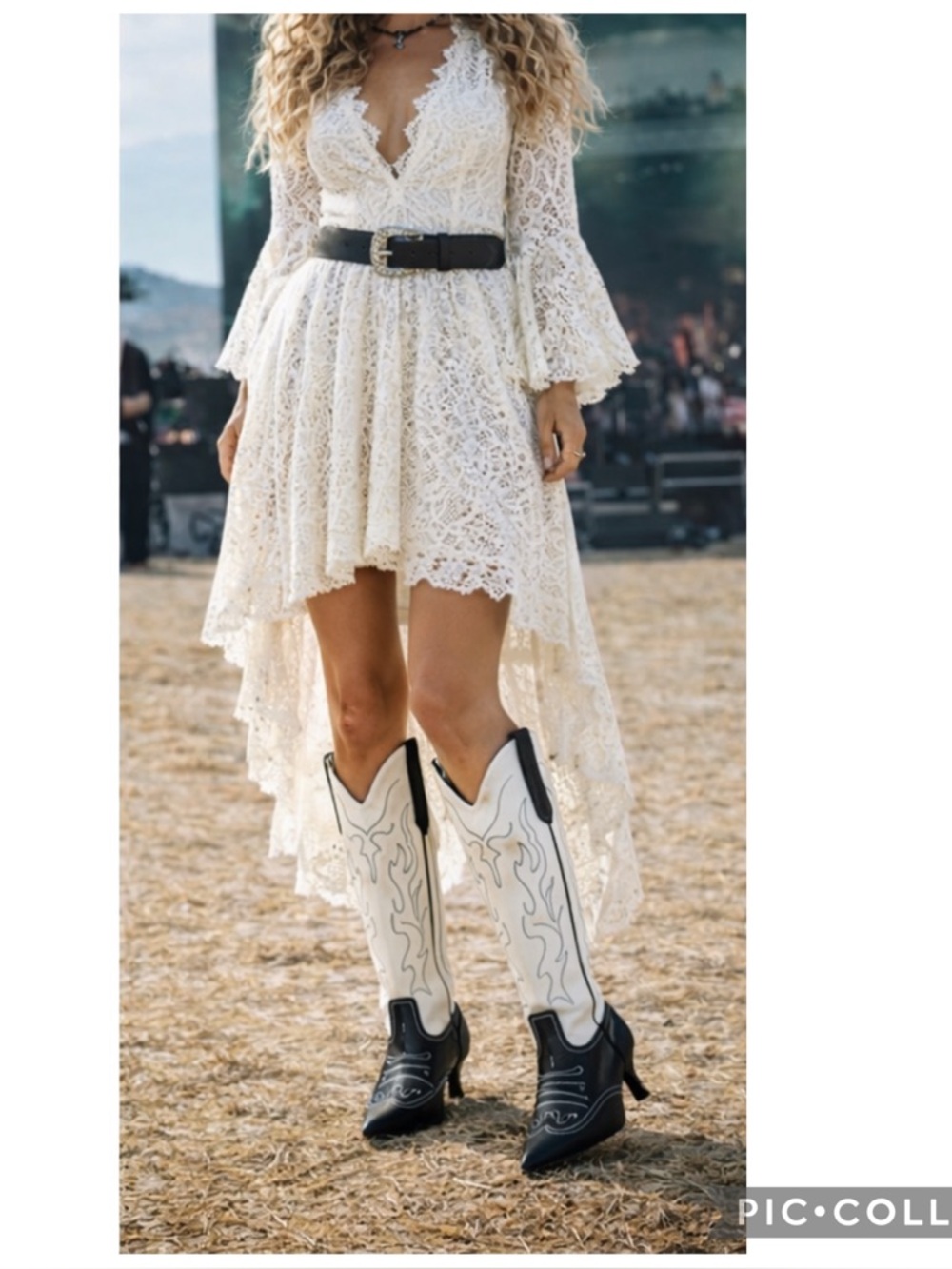 Free People Vibe Western Tall Boots Black & Ivory Kitten Heel Festival Boho Chic